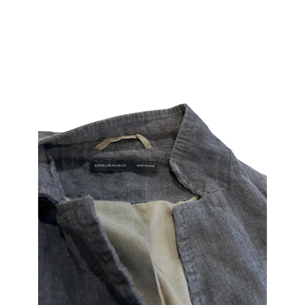 Grey Linen Blend Two Button Blazer Jacket Mens Size 42 Casual Sport Coat